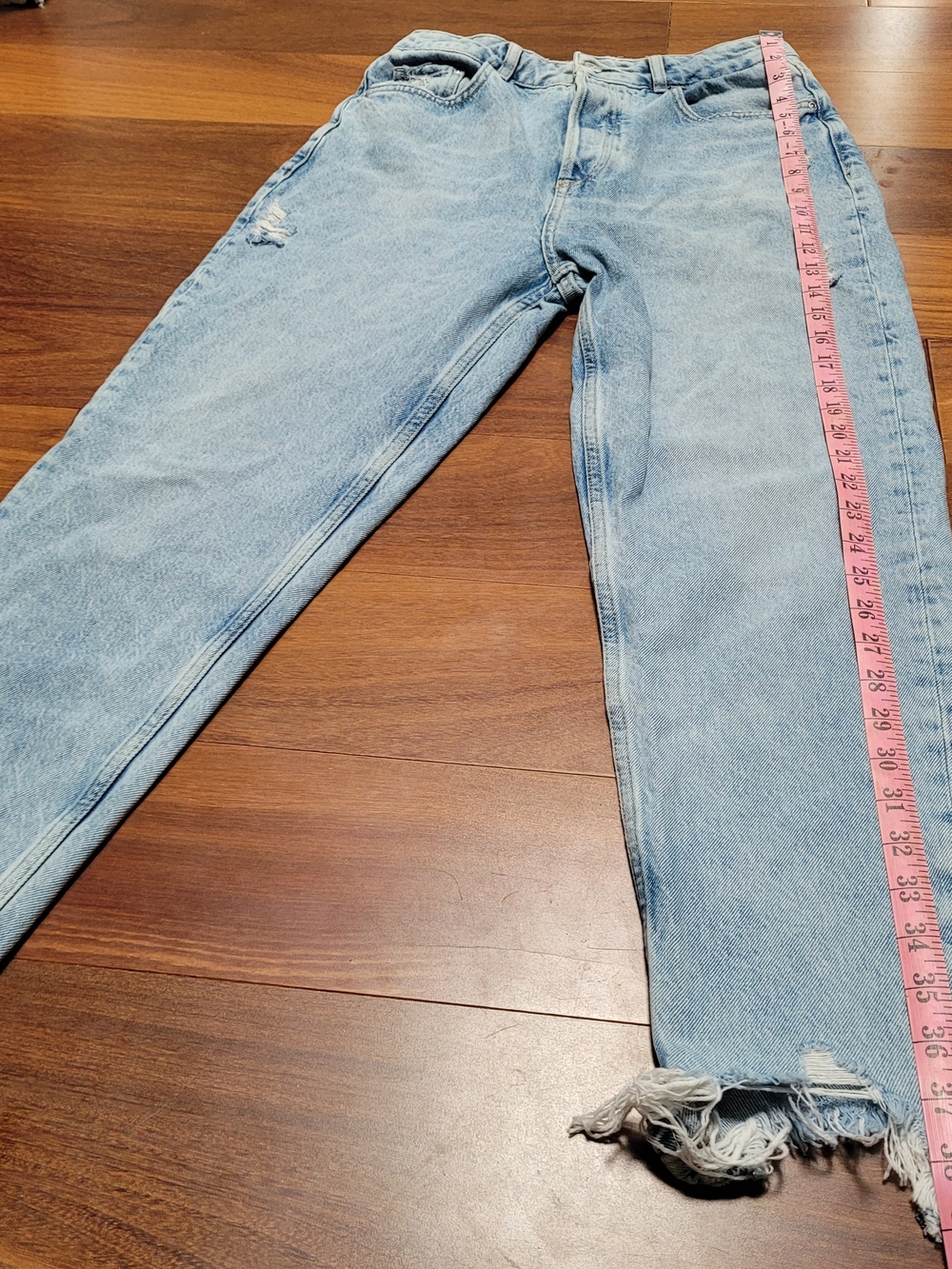 Zara Denim Jeans Straight Leg High Waisted Button Up Raw Hem Light Distressed 8 - Picture 11 of 14